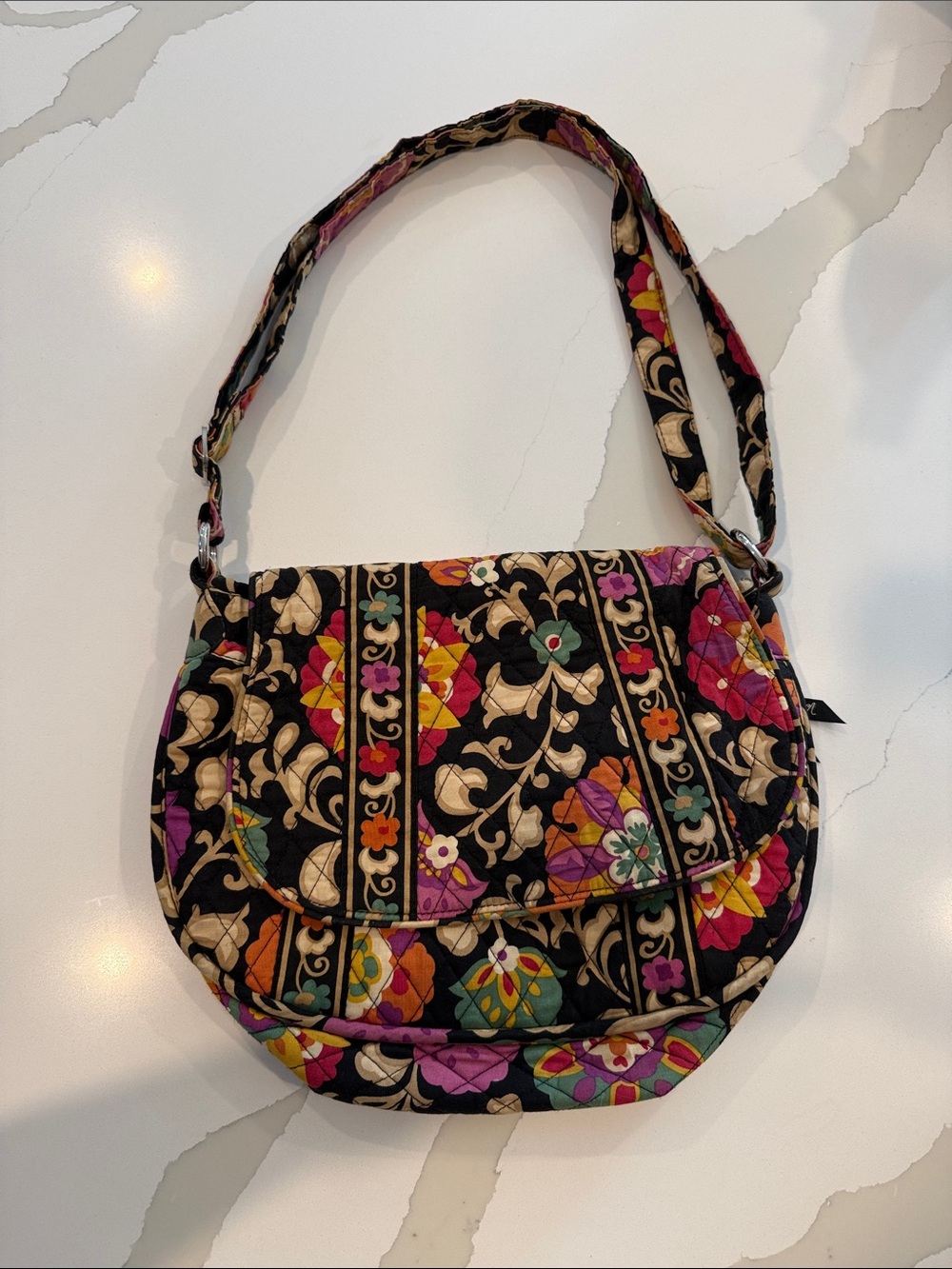 Vera Bradley Black Quilted Crossbody with Multicolor Floral Print
